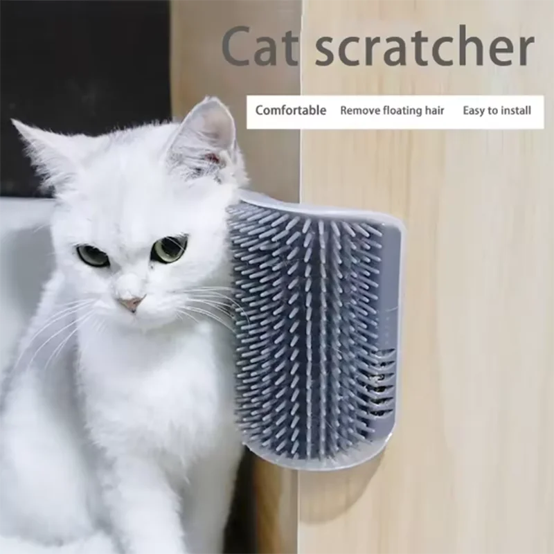 Rascador Masajeador de Esquina para Gatos – Cepillo y Peine de Masaje